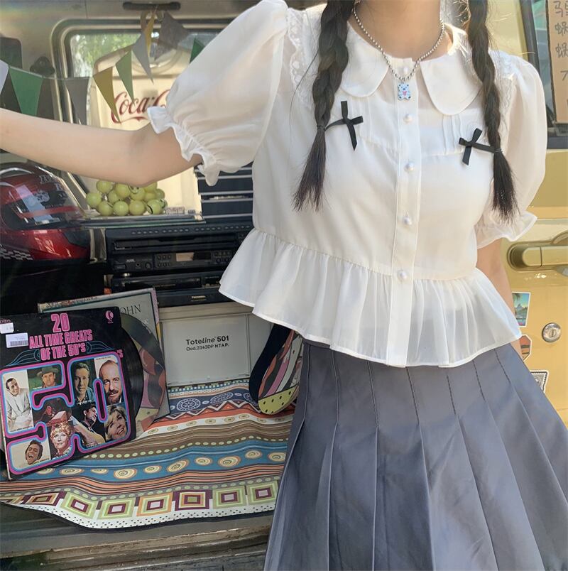 シフォンシャツ サマーカラールーズスリーブ 大人ガーリー スウィート キュート カジュアル 夏物 クレセントシティ41668131386