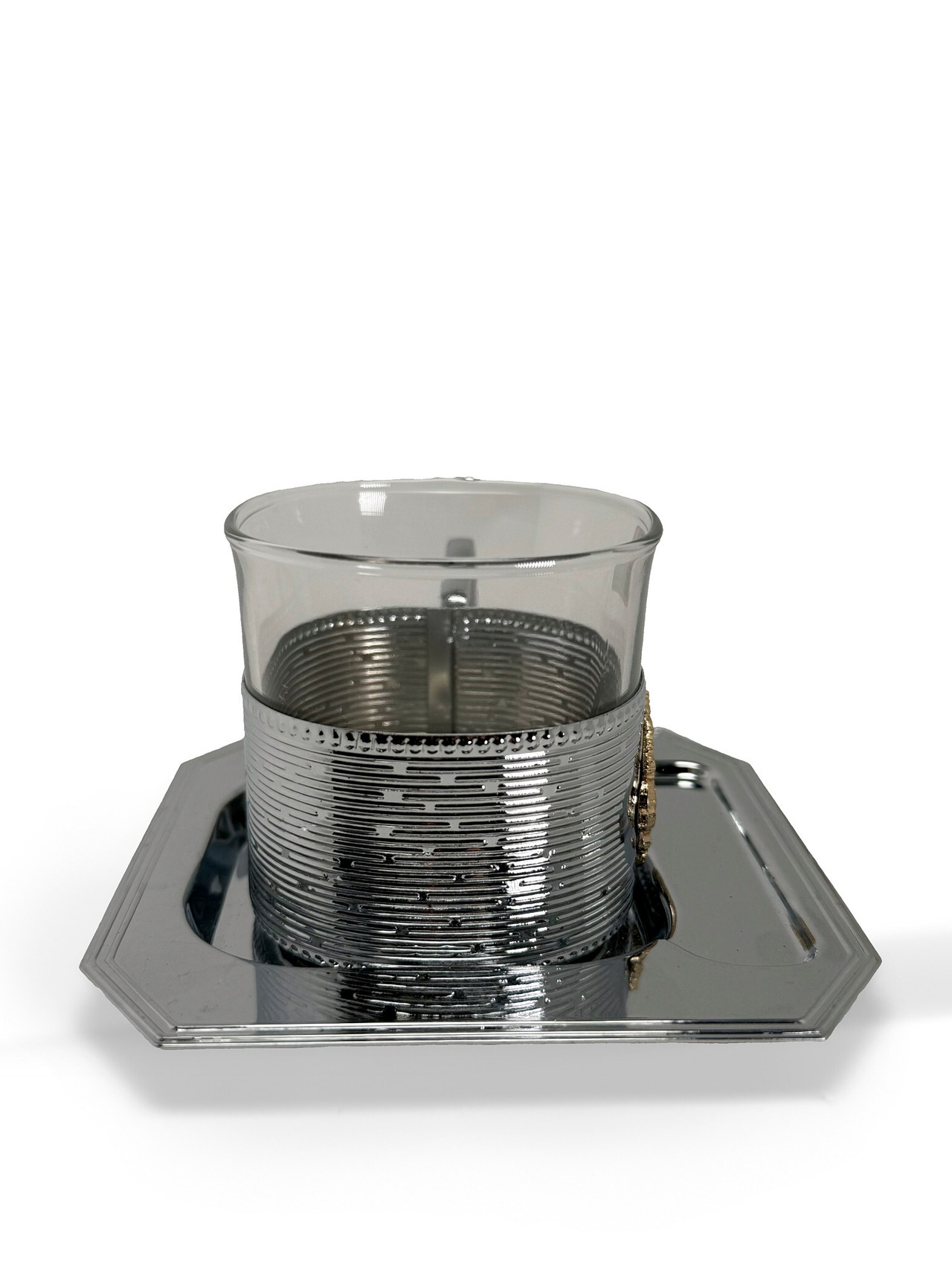 ヴィンテージ雑貨 メタルホルダー付き ガラスカップ＆トレイ セット