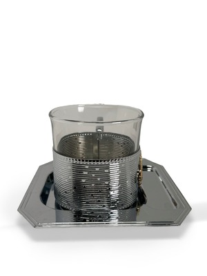 ヴィンテージ雑貨 メタルホルダー付き ガラスカップ＆トレイ セット