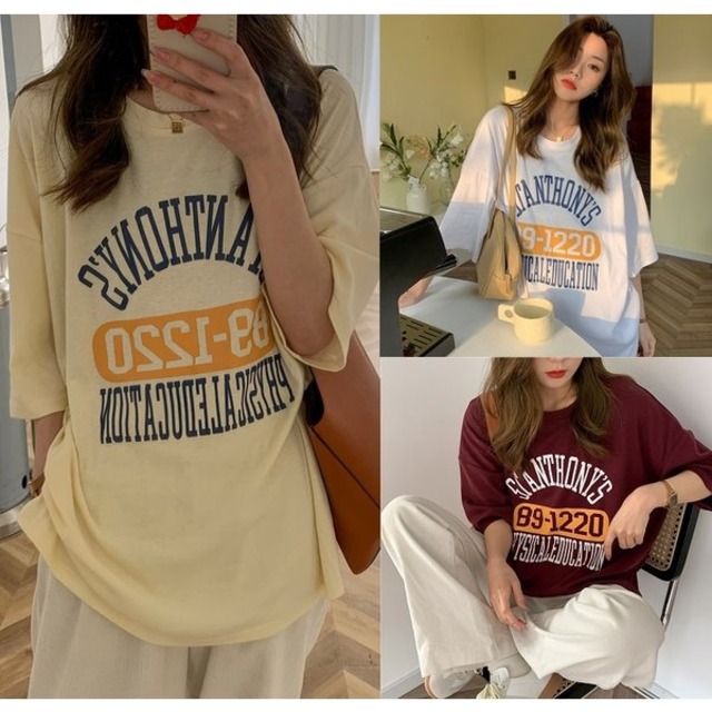 ロゴ ビッグtシャツ レディース 韓国 ファッション ビッグシルエット カレッジ ビッグ Tee プリント アメカジ 韓国服 レディース 半袖 トップス 夏服 Vestito