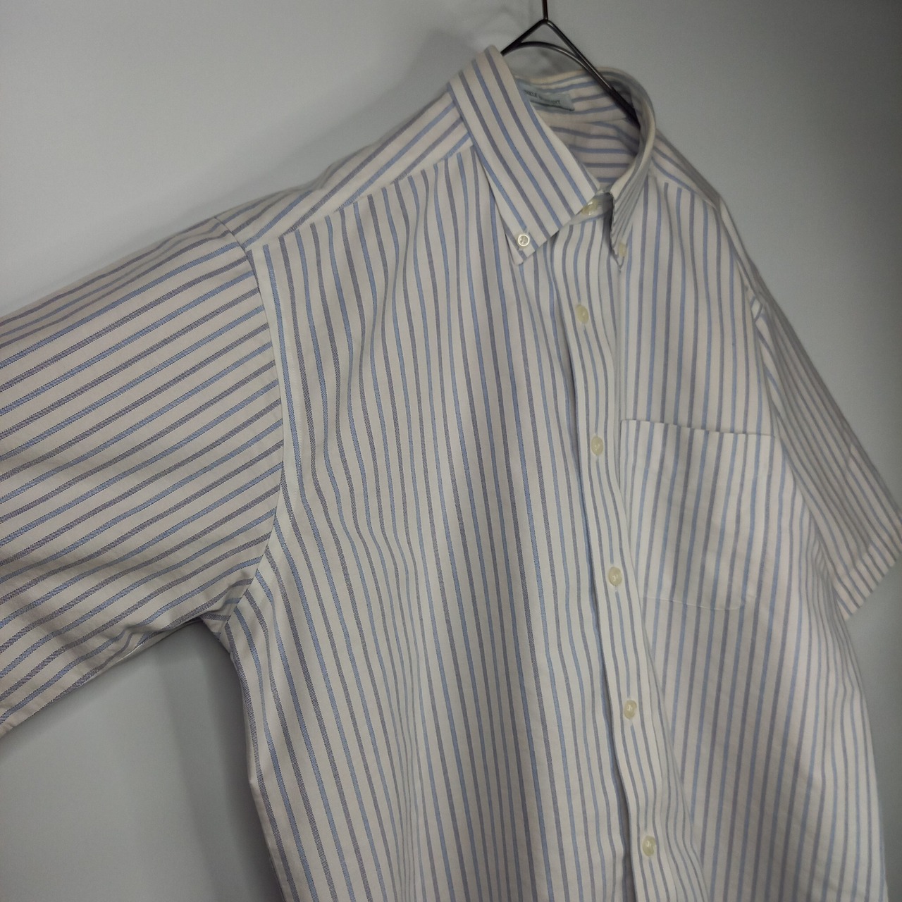 防シワ　エルエルビーン　BDシャツ　半袖　ボタンダウン　ストライプ　無地　白