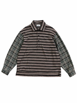 Nora Lily / ノラリリー Border & Check Pattern Shirt Top/ ブラック✖︎グリーンチェック