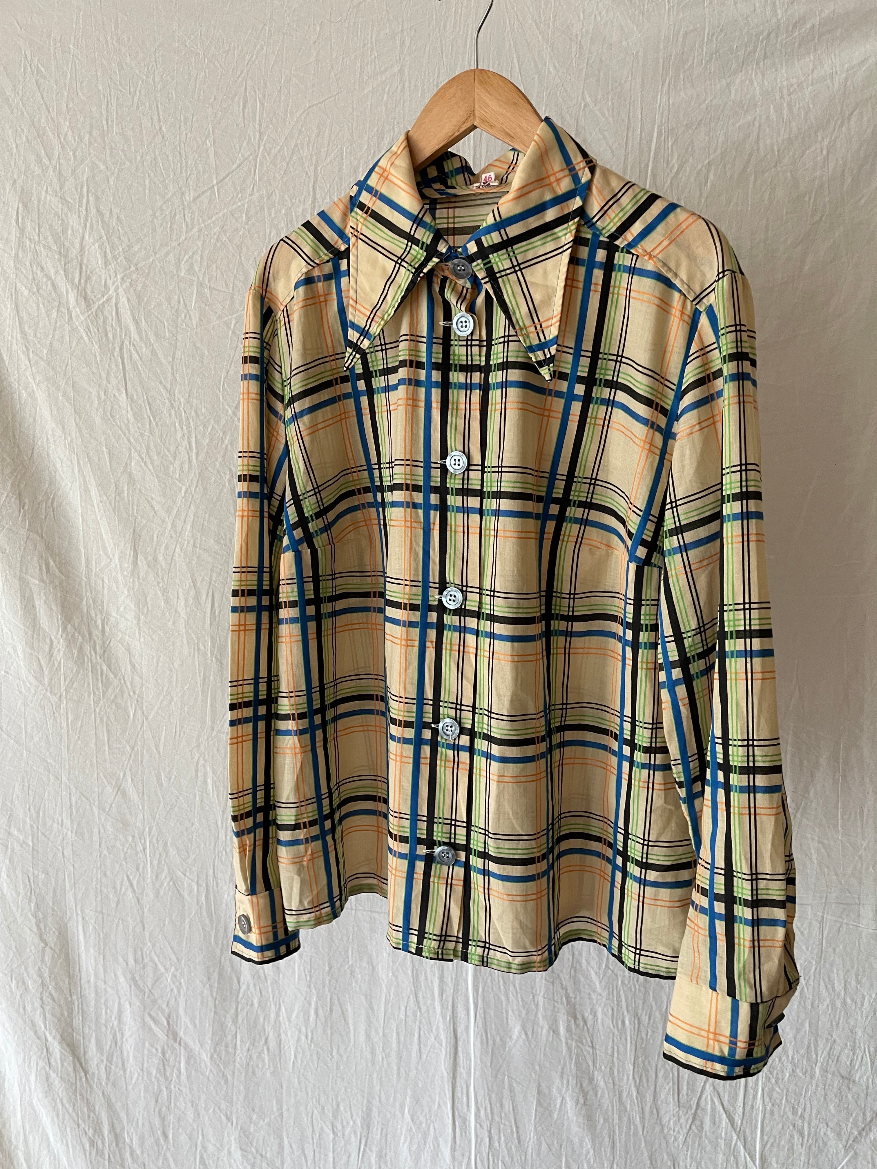 Euro vintage cotton check long sleeve shirt