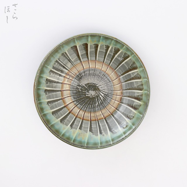 小鹿田焼 小袋窯 5寸皿 打ち刷毛目 青流し 直径約15cm 中皿 陶器 和食器 民藝