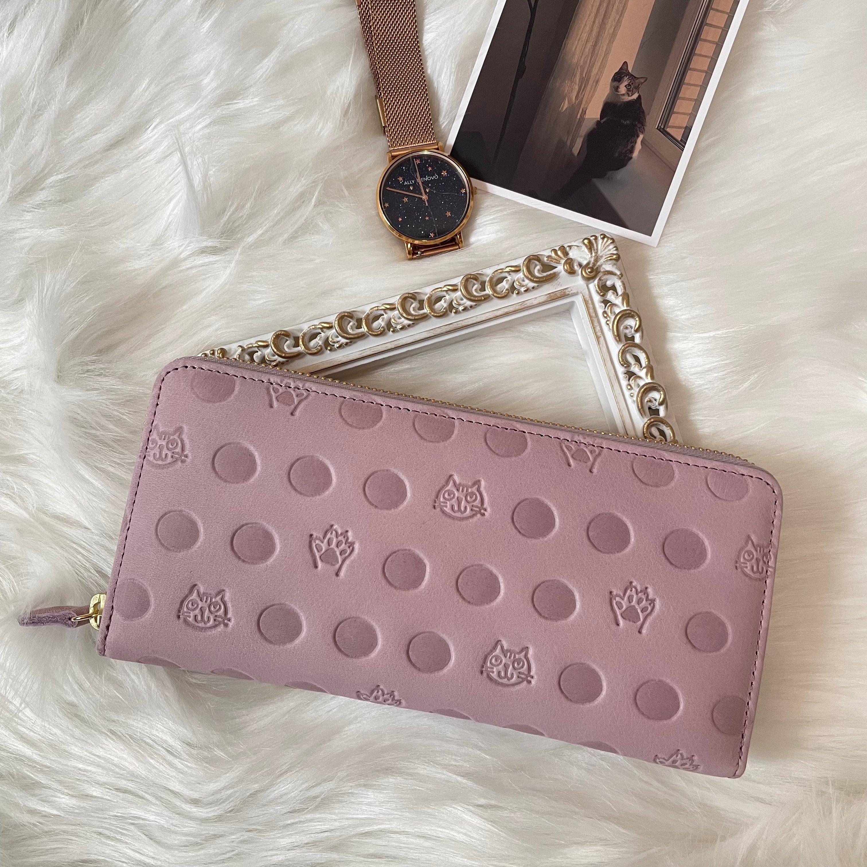 猫柄財布|ラウンドファスナー長財布|撫子色(なでしこいろ)ねこ ネコ 猫雑貨 猫グッズ かわいい 猫好き 一粒万倍日 天赦日 寅の日 レディース サイフ 牛革 ギフト プレゼント 日本製