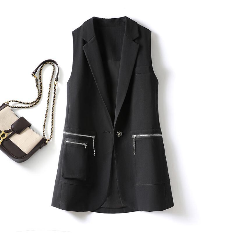 ジッパーデザインポケットロングジレ