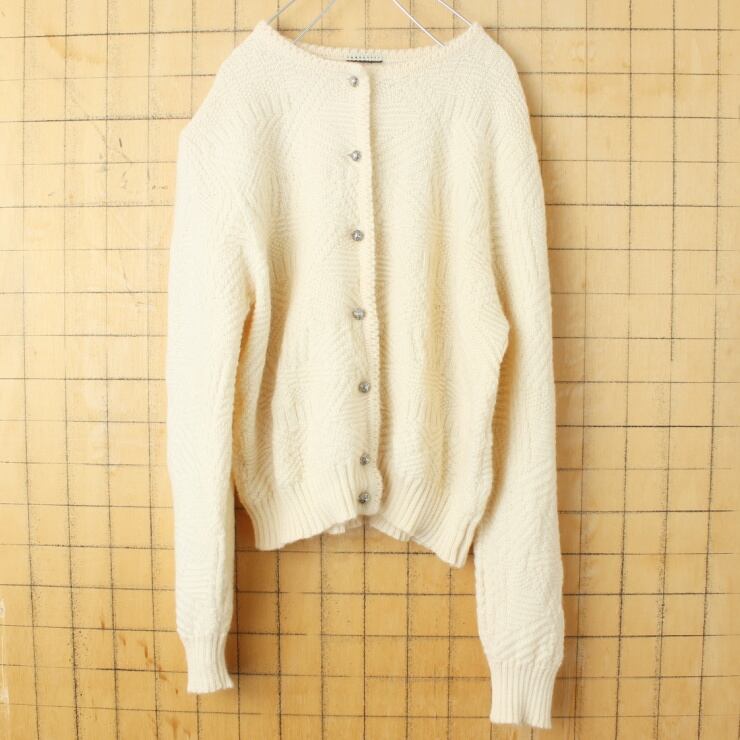 カーディガン 白 ホワイト 手編み イタリア ヴィンテージ 古着 ウール  
