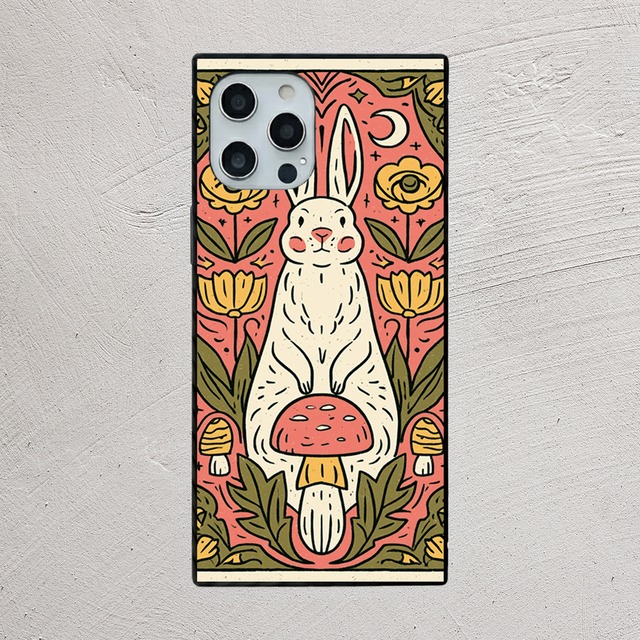 受注生産 iPhoneケース 白いフクロウときのこの民芸柄｜動物モチーフ PSYF038A