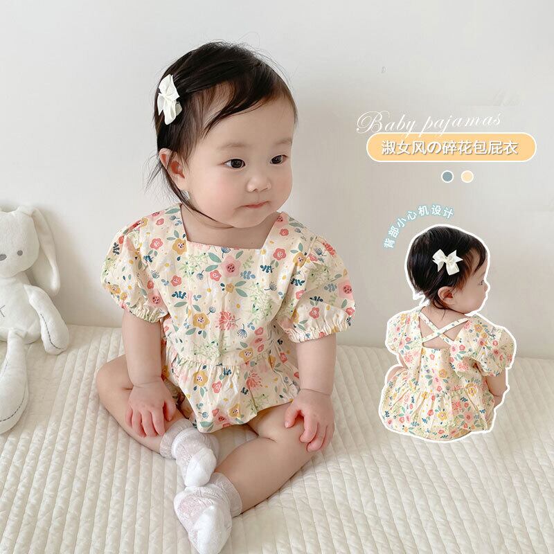 サマースタンダードフローラルワンピースロンパース オールインワン 薄手 レトロ 夏物 花柄 超面白いベビーショップ37396103703