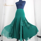 社交ダンス 衣装 スタンダード スカート レッスンウェア 女性用 レディース オールシーズン 緑 グリーン系 ラインストーン フェミニン エレガント おしゃれ 高品質 軽量 体型カバー 薄手 光沢感 ダンスウェア フリル まとう 輝く シンプル フレア