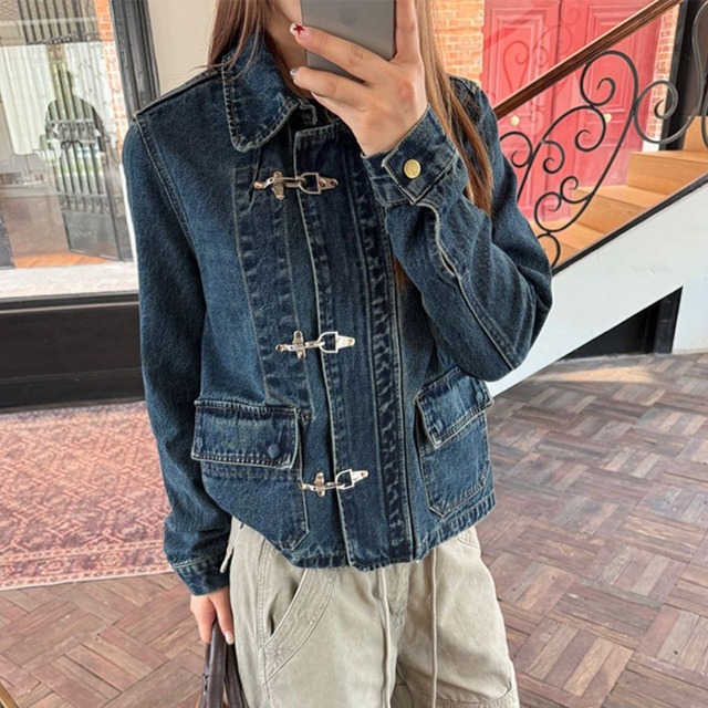 トグルバックルクラシックラインデニムブルゾン 1col   R01805