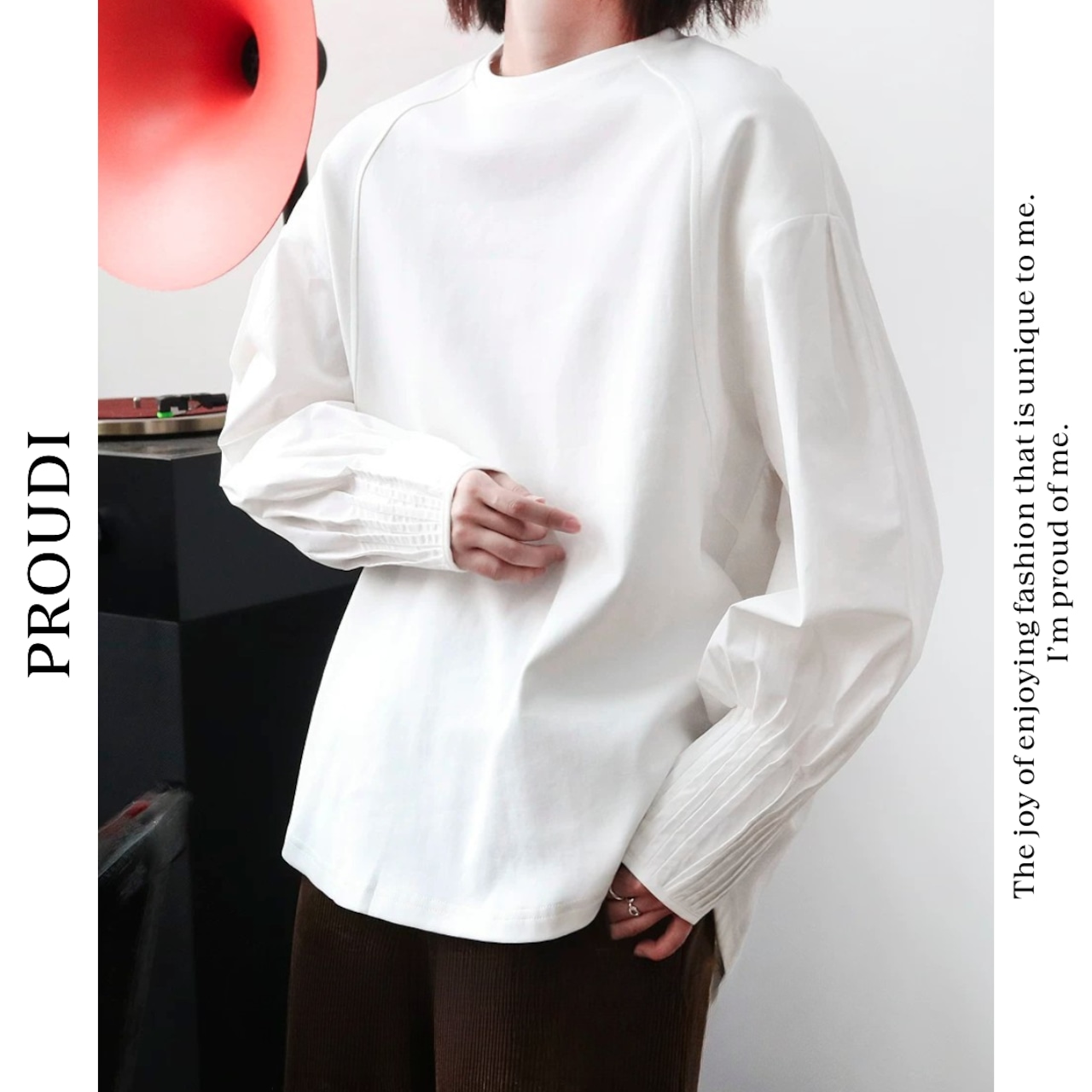 【ギャザー袖口長袖Tシャツ 】P00364