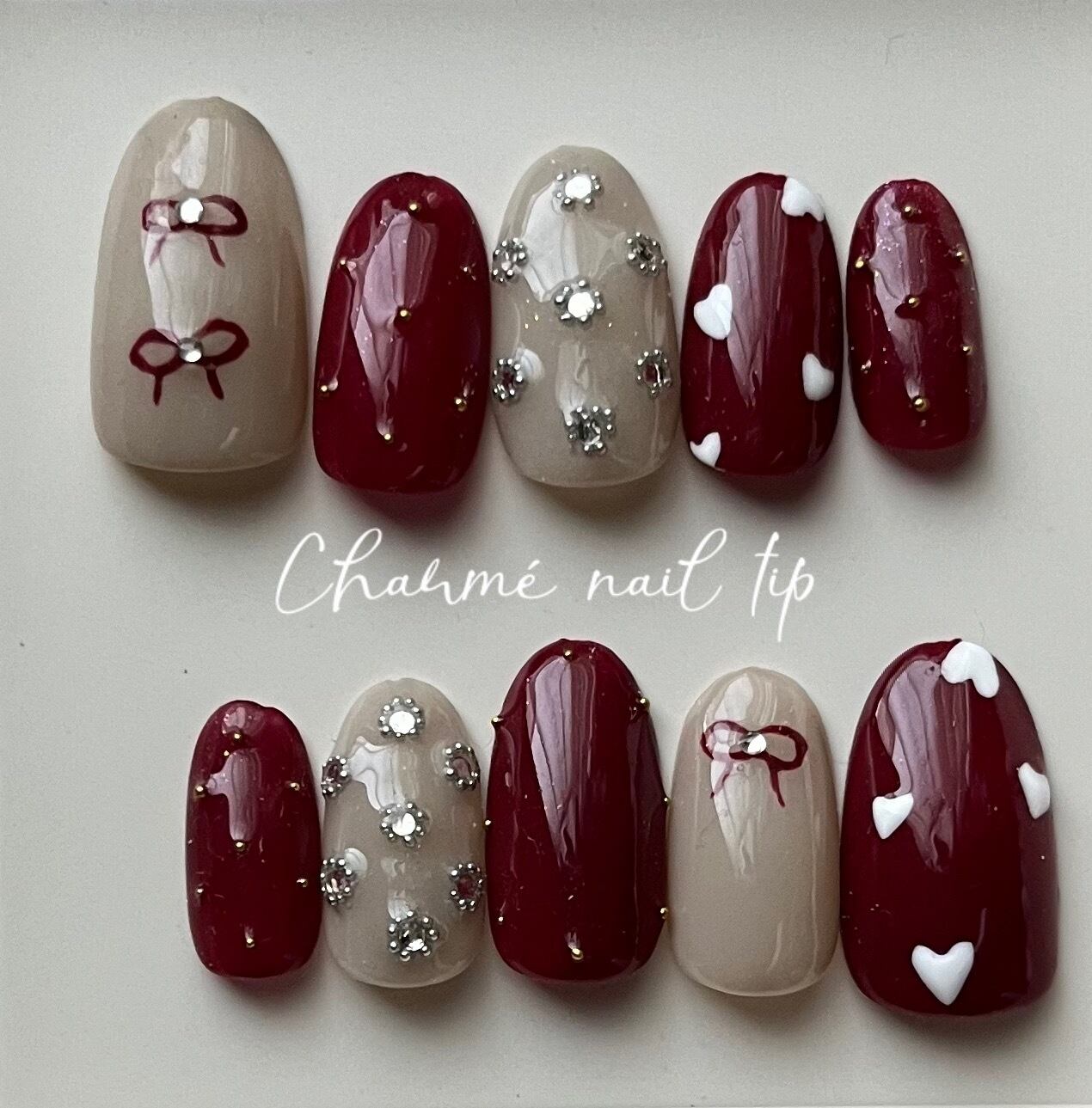 ネイルチップ ワンホン シルク 薔薇 ビジュー 夏 ネイルチップギャル