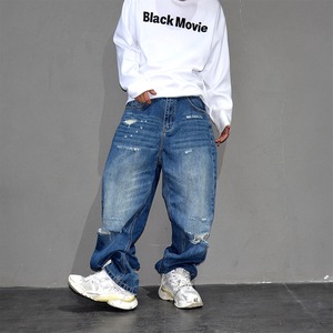 ルーズストレートダメージジーンズパンツ 11156