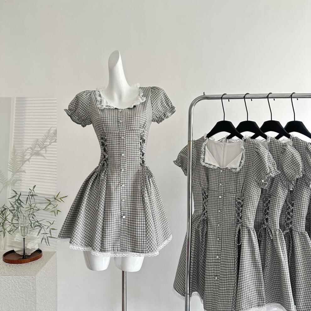 【dress】チェック柄ドッキングワンピース M32920