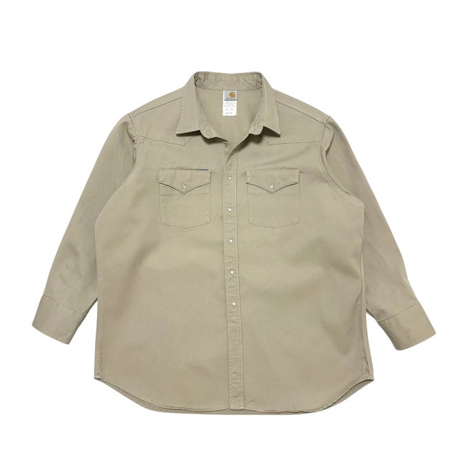古着 カーハート Carhartt 長袖 ウエスタンシャツ ワークシャツ クリーニング済み 厚手 USA製 メンズ 実寸3L