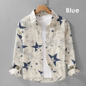 【M-3XL】Star Print Long Sleeve Shirt / スター プリント 長袖 シャツ