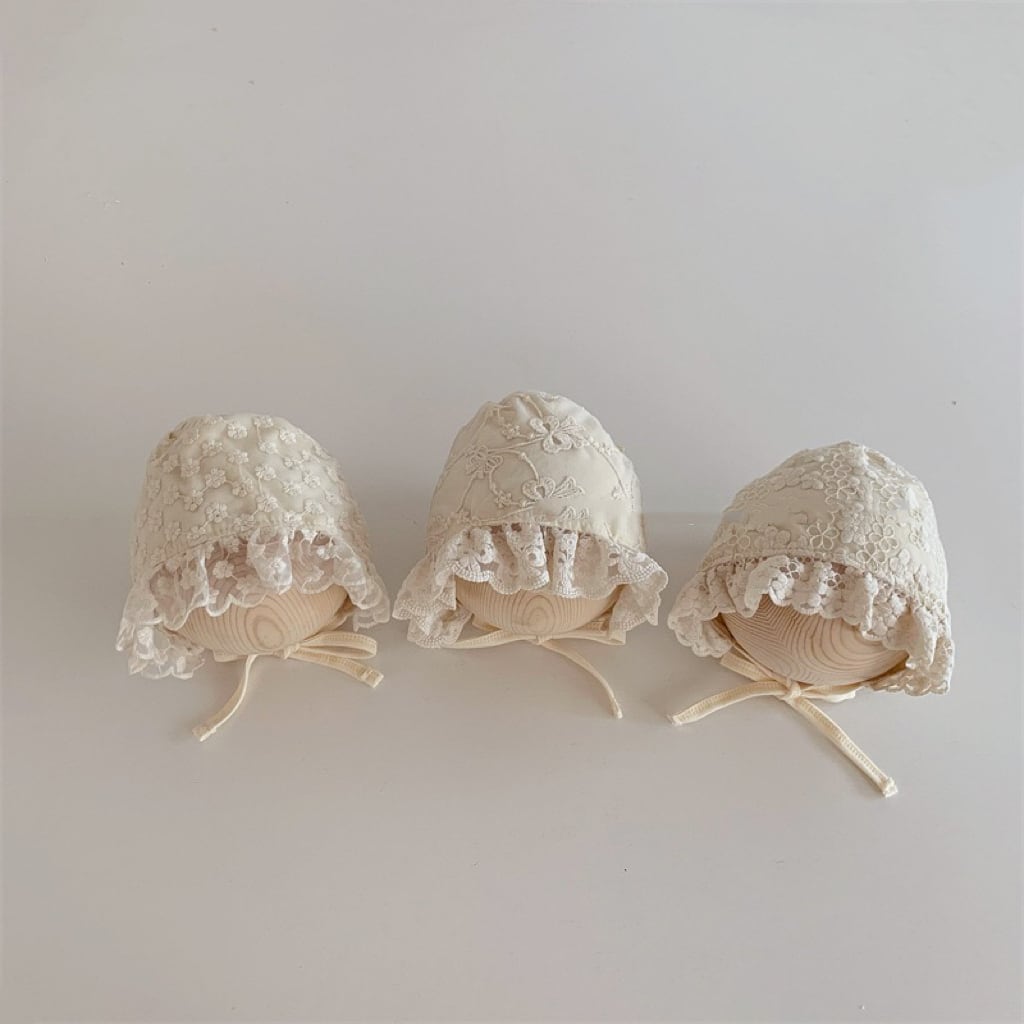 赤ちゃんフリル付きレースフラワーボンネット 裏地付き ベビー帽子