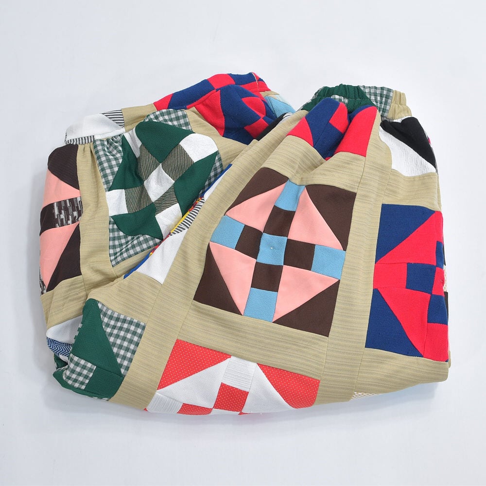 Remake リメイク ハンドメイド モザイク パターン パッチワーク デザイン ダブルフェイス スーパーバルーンシルエット イージーパンツ 再構築 ツギハギ  裏地付き ユニセックスサイズ W68~106cm