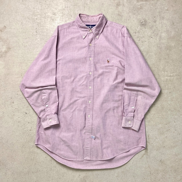 90年代 Ralph Lauren ラルフローレン YARMOUTH コットンシャツ メンズXL相当 古着 90s ヴィンテージ ビンテージ ボタンダウンシャツ B.Dシャツ ワンポイントロゴ刺繍 ライトピンク【長袖シャツ】/ピンク