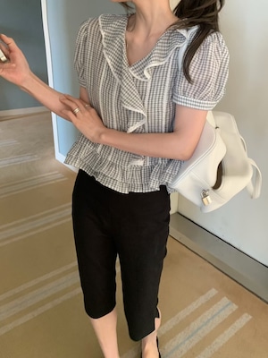 (予約)mellounge / Love Check Blouse / 2color
