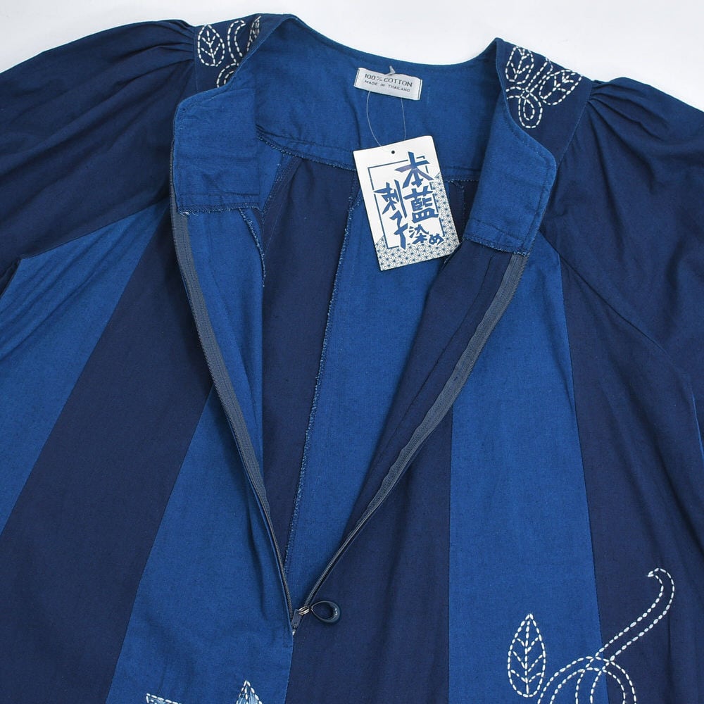 90s Indigo ＆ Sashiko 本藍染め 刺し子 アップリケ パッチワーク 切替