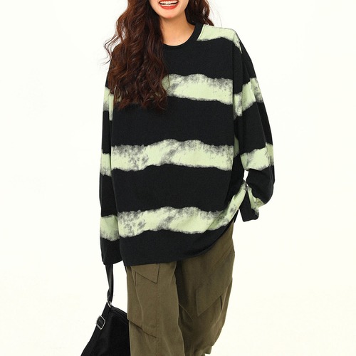 ワイドボーダータイダイロングTシャツ   R00743