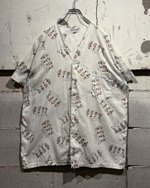 【Caka otto】50's〜60's Vintage Lyrics Pattern Cotton Baseball Shirt