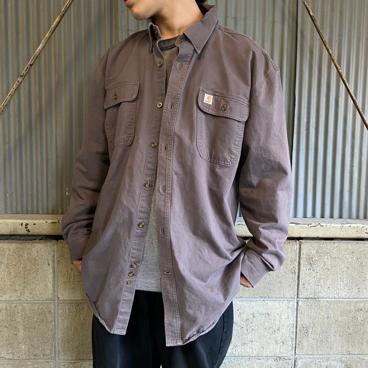 【カーハート】carhartt  ヴィンテージ　長袖シャツ　ワークシャツ　XL