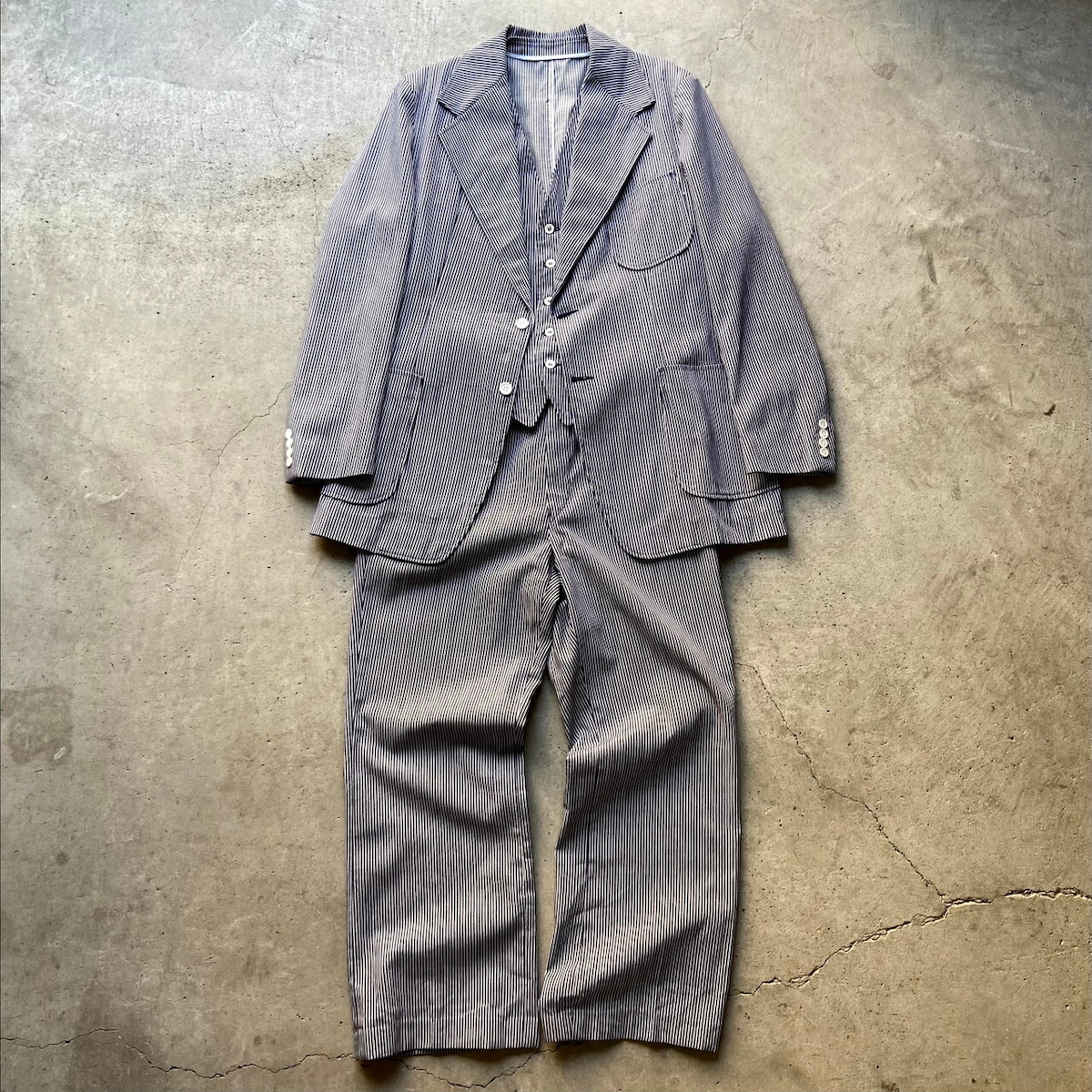 70〜80年代 ヒッコリーストライプ 3ピース テーラード ワーク  