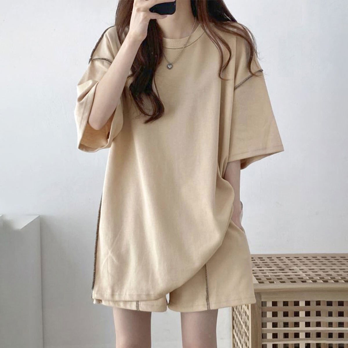 スウェット セットアップ Tシャツ ショートパンツ 2点セット レディース 春夏 韓国 ルームウェア 部屋着 大人 カジュアル ゆったり リラックス 体型カバー ハイウエスト ウエストゴム シンプル 大人可愛い 大人女子