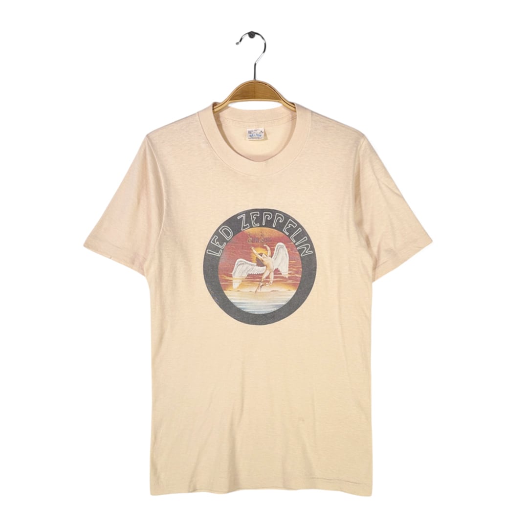 70s レッドツェッペリン USA製 ヴィンテージTシャツ バンドロゴ スワンソング ロックTシャツ ベージュ SWAN SONG LED ZEPPELIN メンズS 古着 @AAB1342