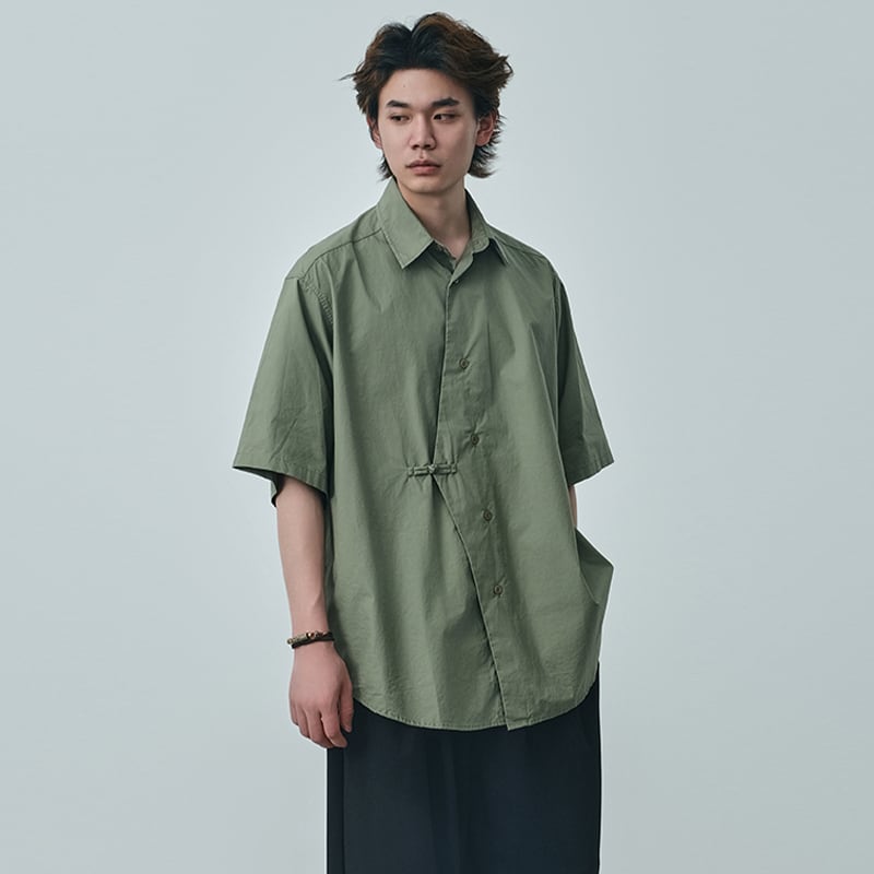 RIHE STOREチャイナ風斜め襟半袖シャツ | mblueshop
