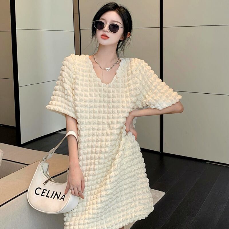 ドレス サマー薄手Vネックルーズホワイトスカート レディース 大人ガーリー スウィート キュート カジュアル 夏物 YY-ファッション14086829097