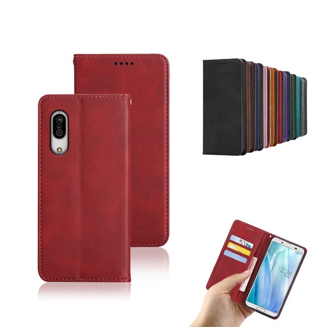対応AQUOS sense3 docomo SH-02M/au SHV45 SHV48 Softbank/Android One S7/SH-M12/ AQUOS sense3 lite/AQUOS sense3 basic 手帳型 シェルノートブックタイプ保護カバーノートブックカード収納側マグネットブラケット機能互換性のある耐衝撃性軽量モダンシンプルファッション(ワインレッド)
