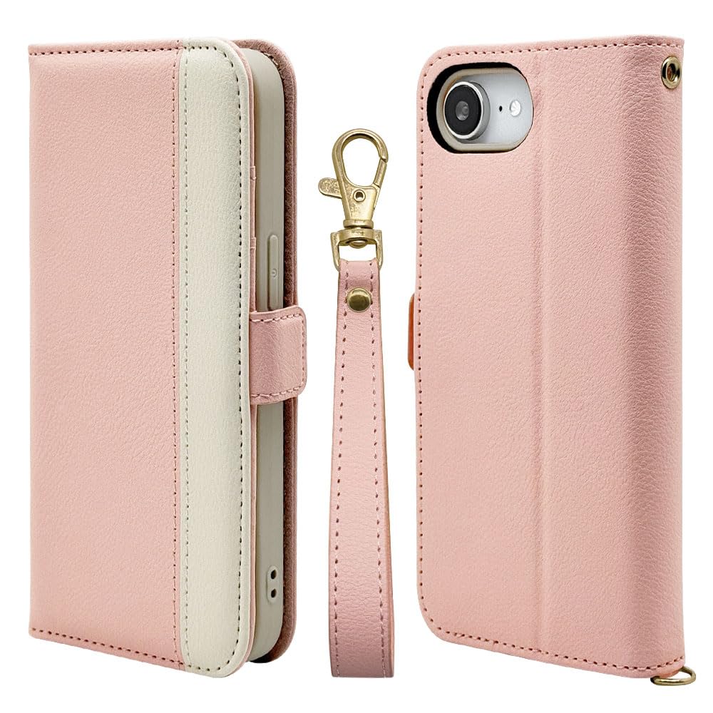 ラスタバナナ ケース カバー iPhone17 e 16 e 共用 手帳型 ストラップ付き iLBe bicolor ピンク×ベージュ 8626IP5EBHSPKBE