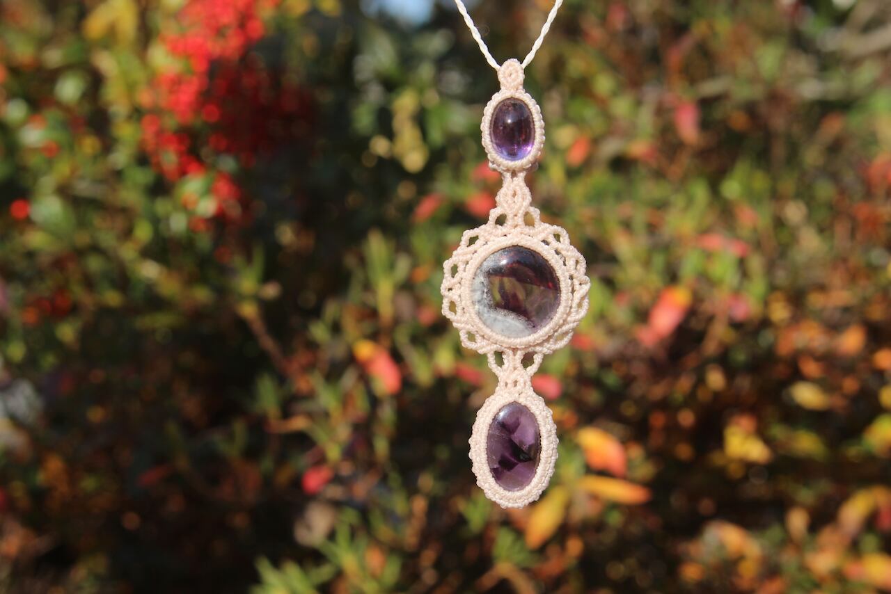 Trapiche amethyst micro macrame pendant