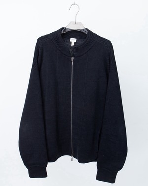 "ARMANI" wide silhouette heavy cotton knit zip cardigan
