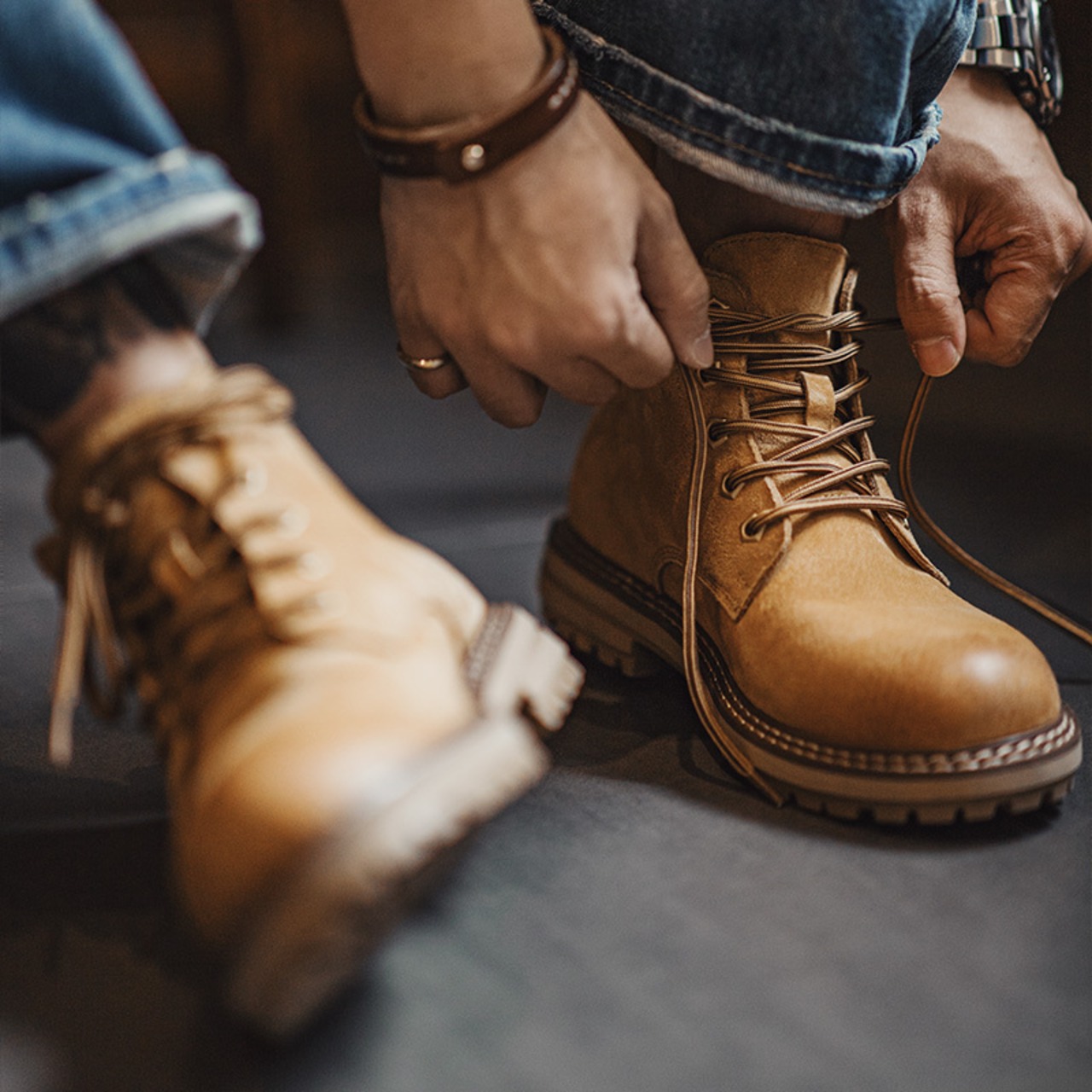 Retro Yellow Brown Suede Leather Boots / レトロ イエロー ブラウン スエード レザー ブーツ