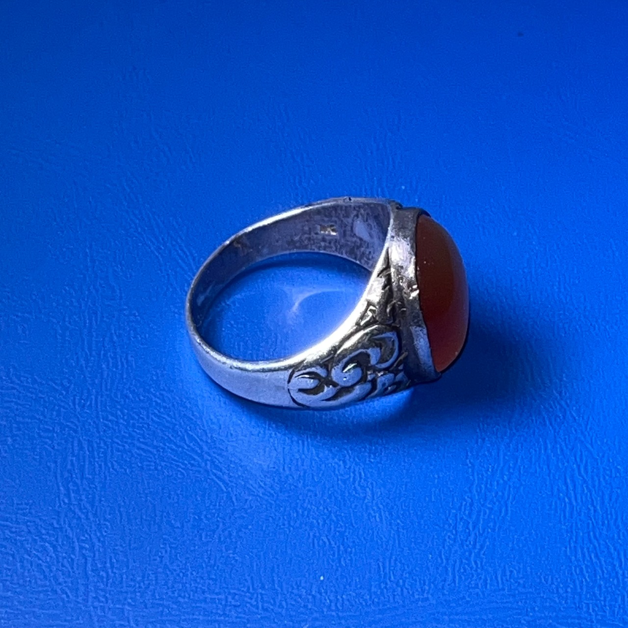 vintage engraved silver agate ring