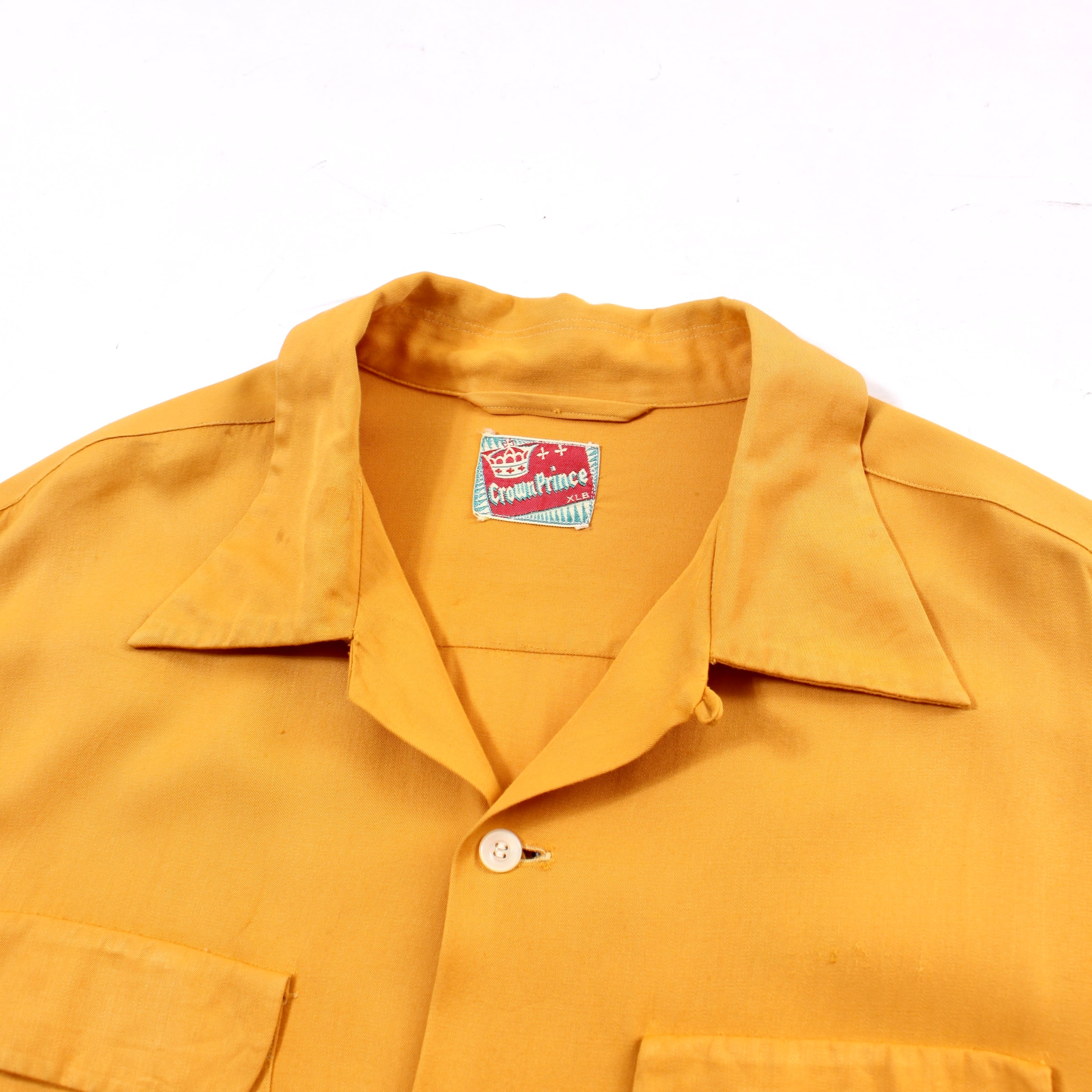 0732. 1950's Crown Prince Rayon bowling shirt mustard 50s 50年代