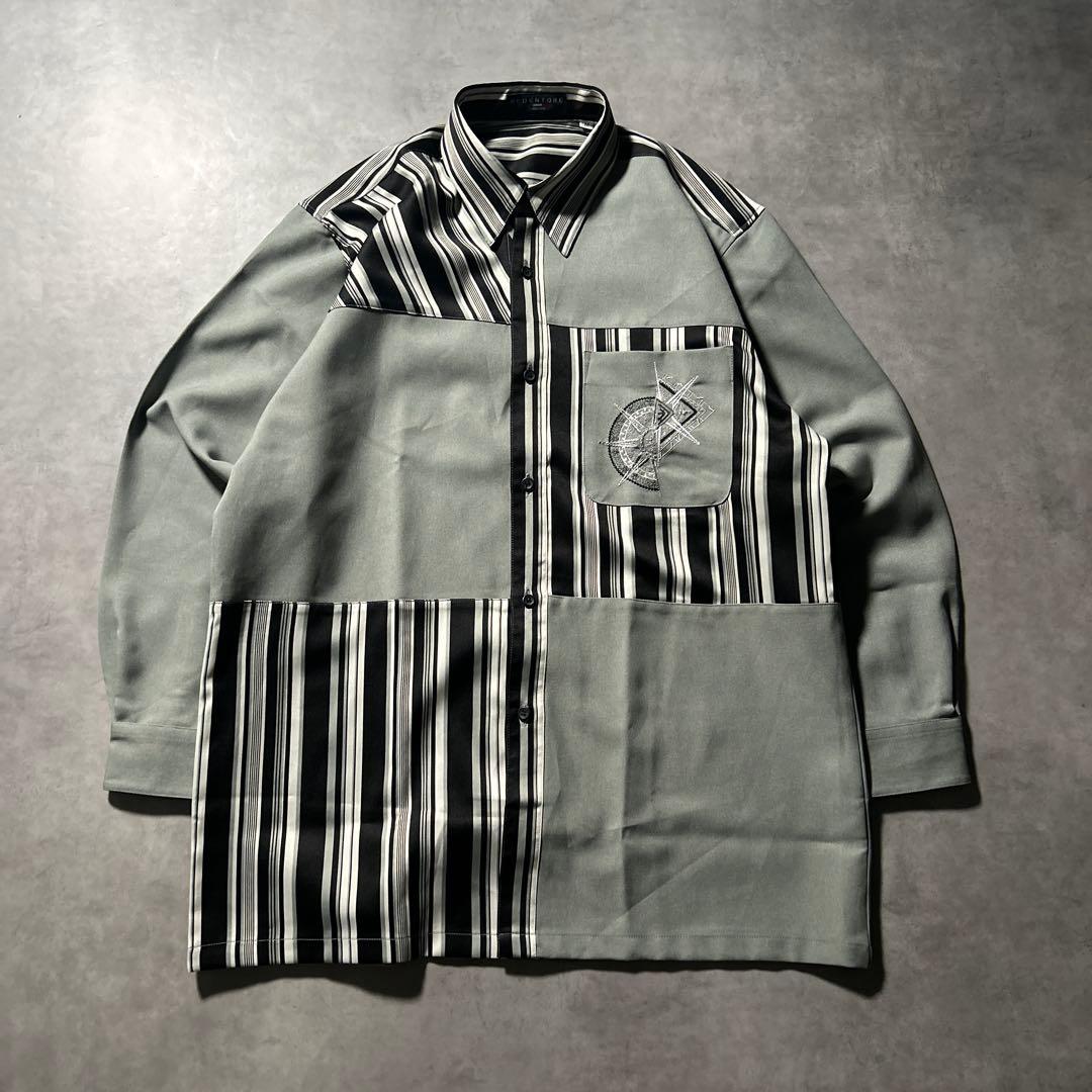 ヴィンテージ グレー ブラック ストライプ モード モノクロ レトロ シャツ