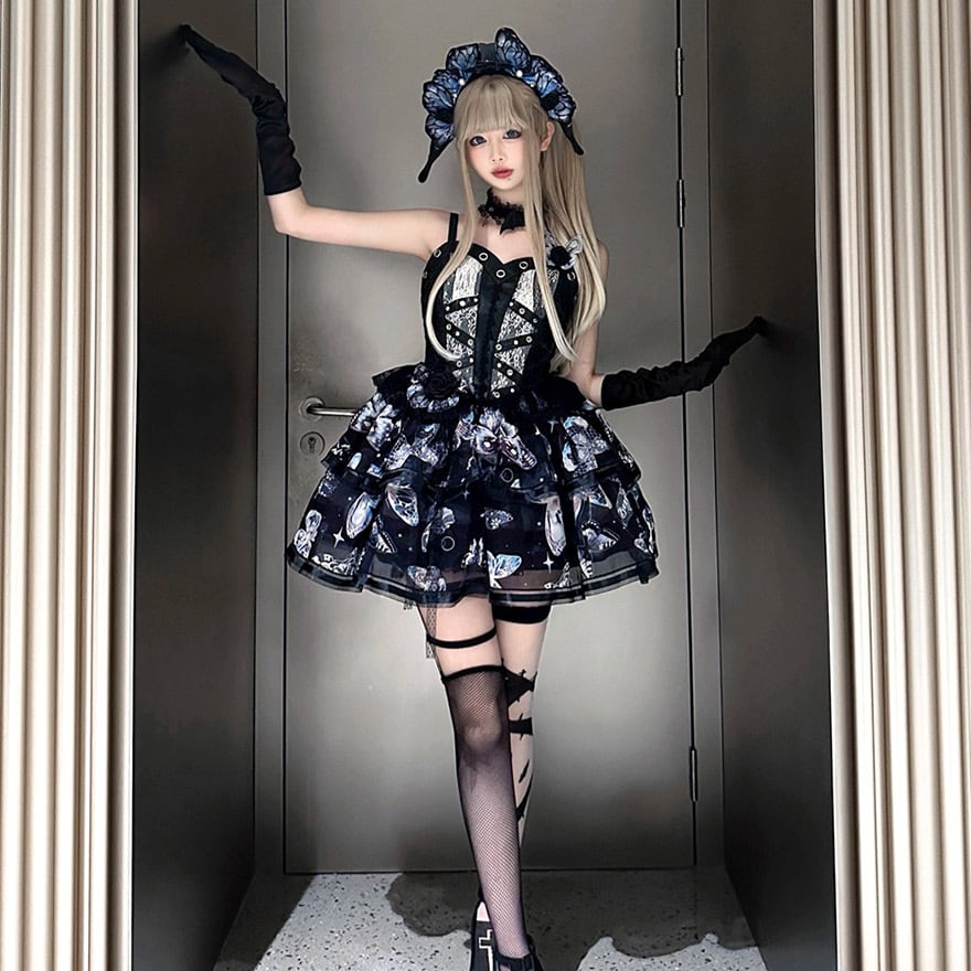 地雷系 ゴスロリ ジャンパースカート ロング丈 闇かわいい 蝶々