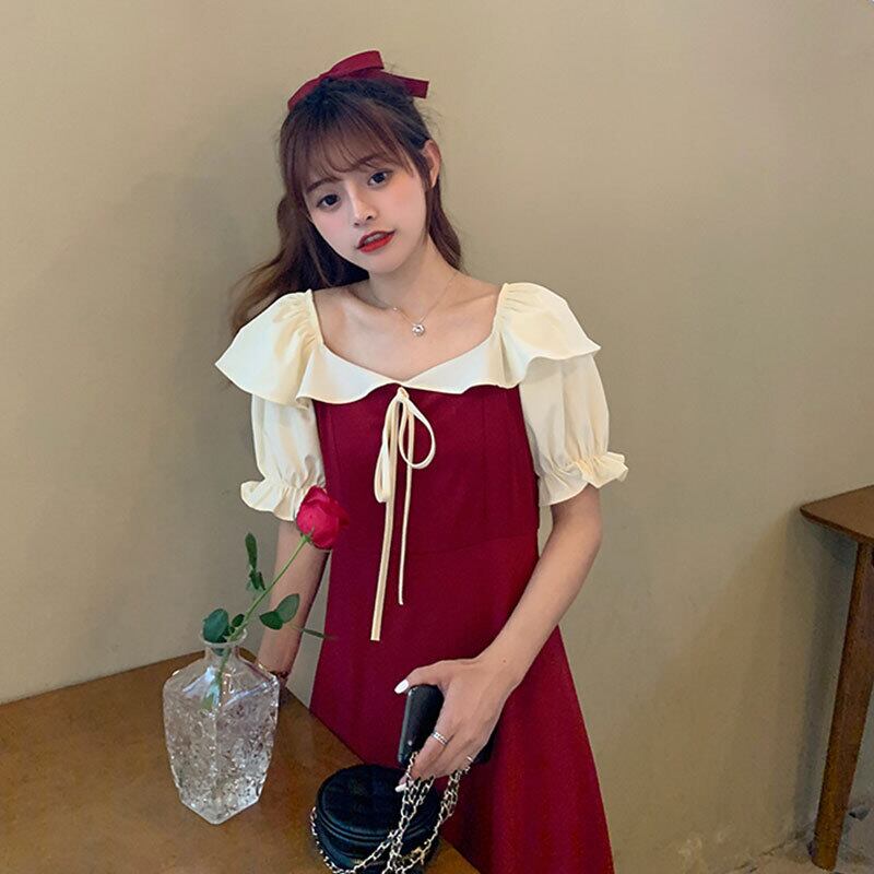 レッドウェストスリムドレス サマールーズスカート レース 夏物 レースアップ 萌量不足69086924035