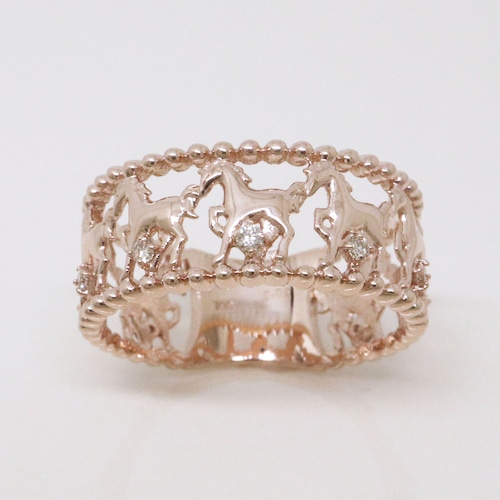 K10 ピンクゴールド  馬モチーフ うまくいく ダイヤリング