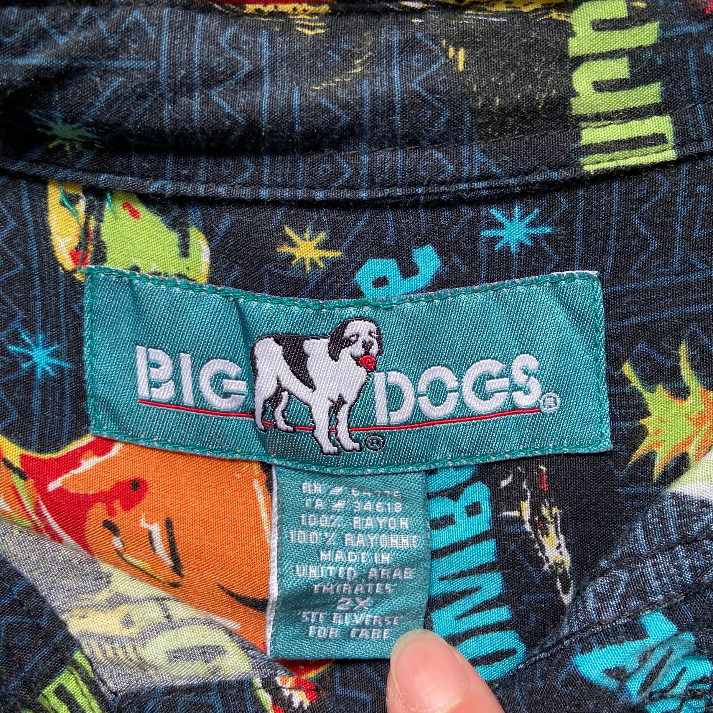 ★90s BIG DOGS ヘンリーネック Tシャツ 犬 アニマル 刺繍 緑