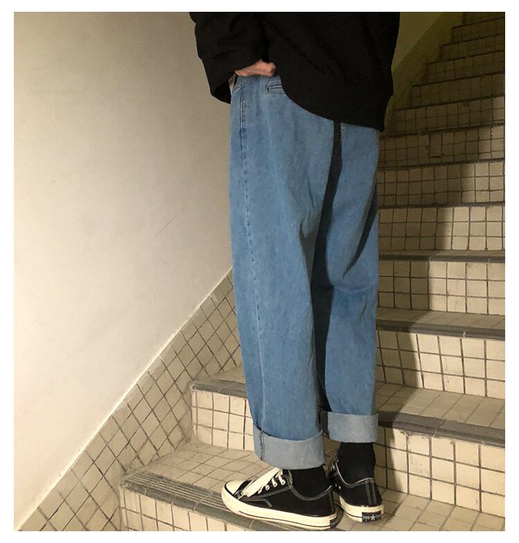 全1色 デニム パンツ ストレート カジュアル サイドライン