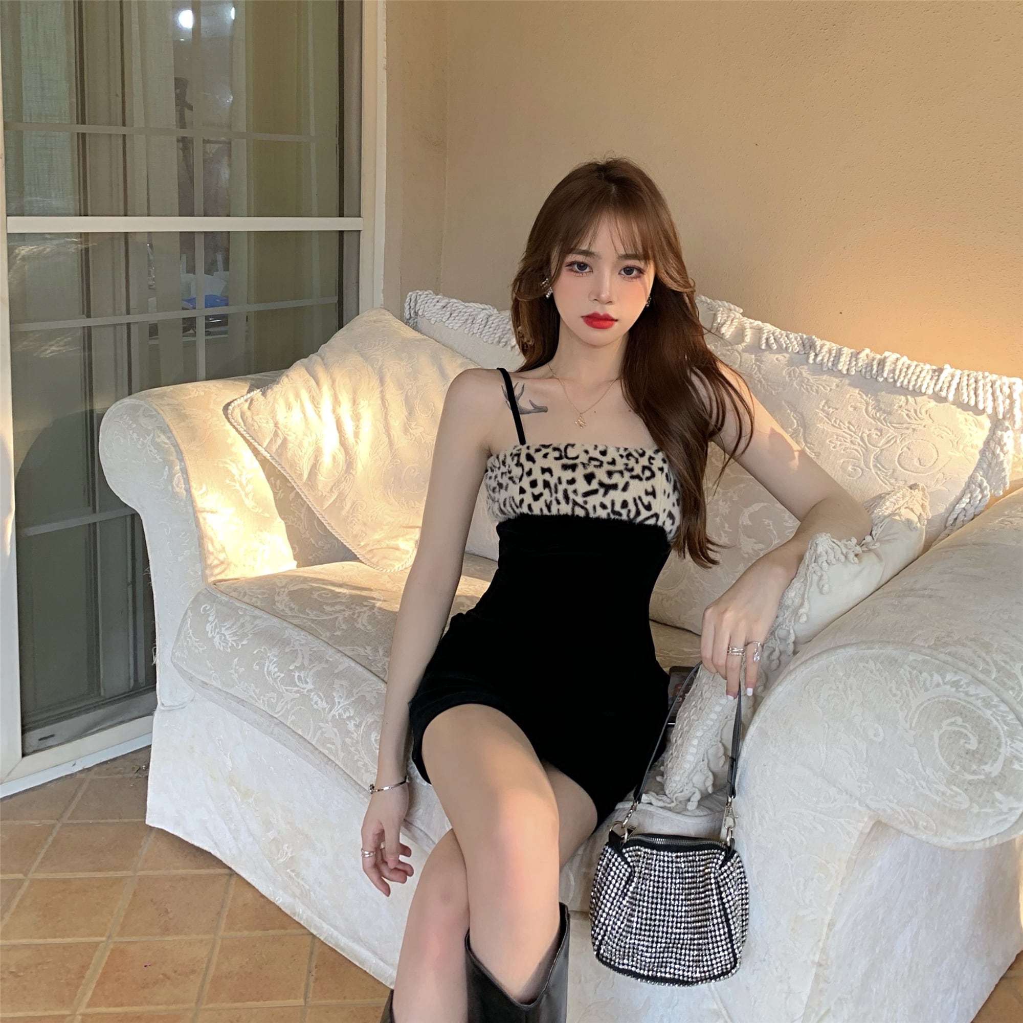 スカート スプリングサマースタイルスタンダードレオパードスリムドレス レトロ 春物 夏物 ステッチ ドラファッションホール87128078492