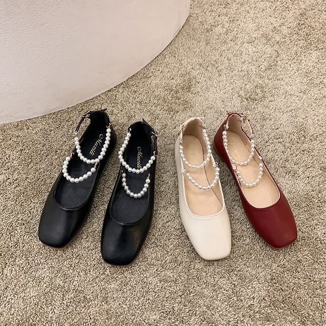 シングルレディースサマーバックルパールソリッド カラー 靴 シューズ 夏物 真珠 ソリッドカラー スクウェア フェイクシューズ23355219199