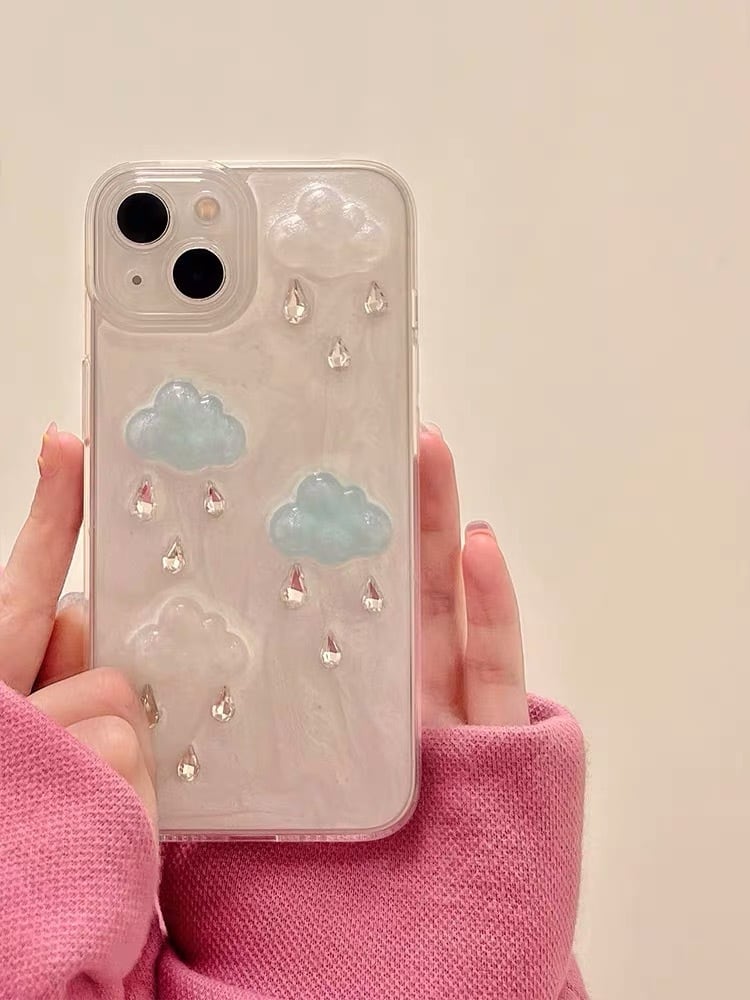 iPhoneケース iPhone14 iPhone13 雲 雨 空 パール シンプル かわいい